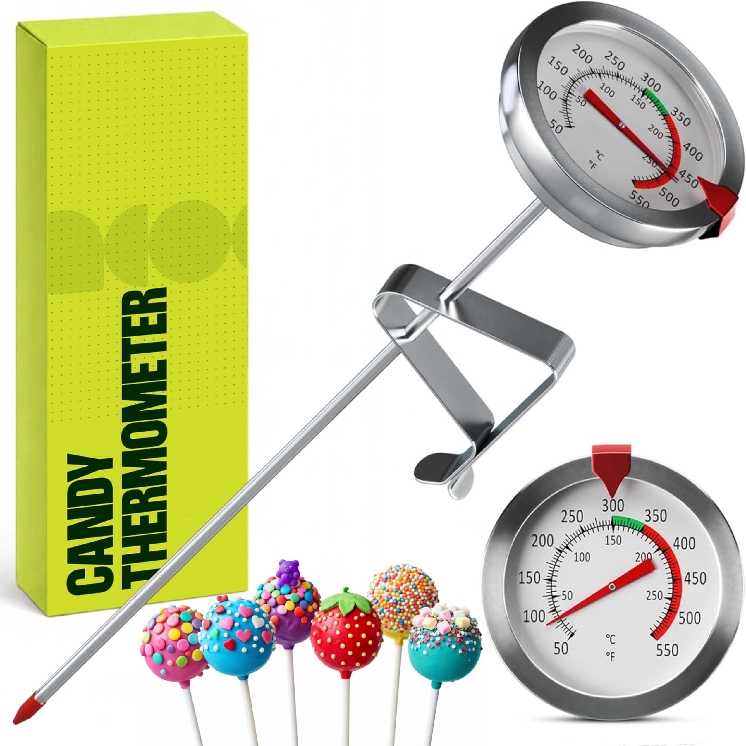 CRAFT911 Candy Thermometer with Pot Clip - Deep Fry Oil Thermometer for Frying and Candle Making (White)