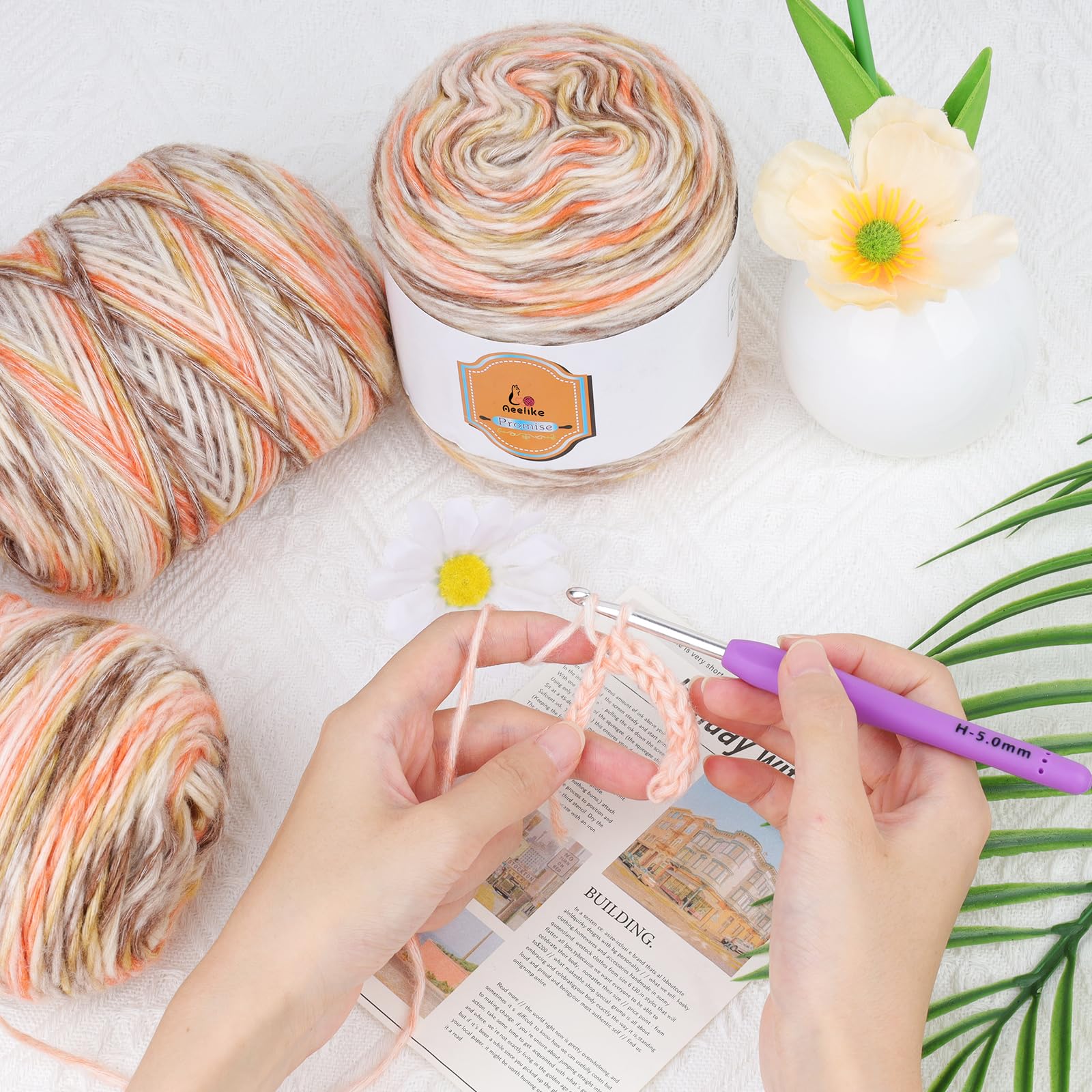 Aeelike Gradient Yarn Cake 400g, 4 x 100g Ombre Yarn for Crochet, 55% Cotton 34% Acrylic 11% Polyester - Image 2