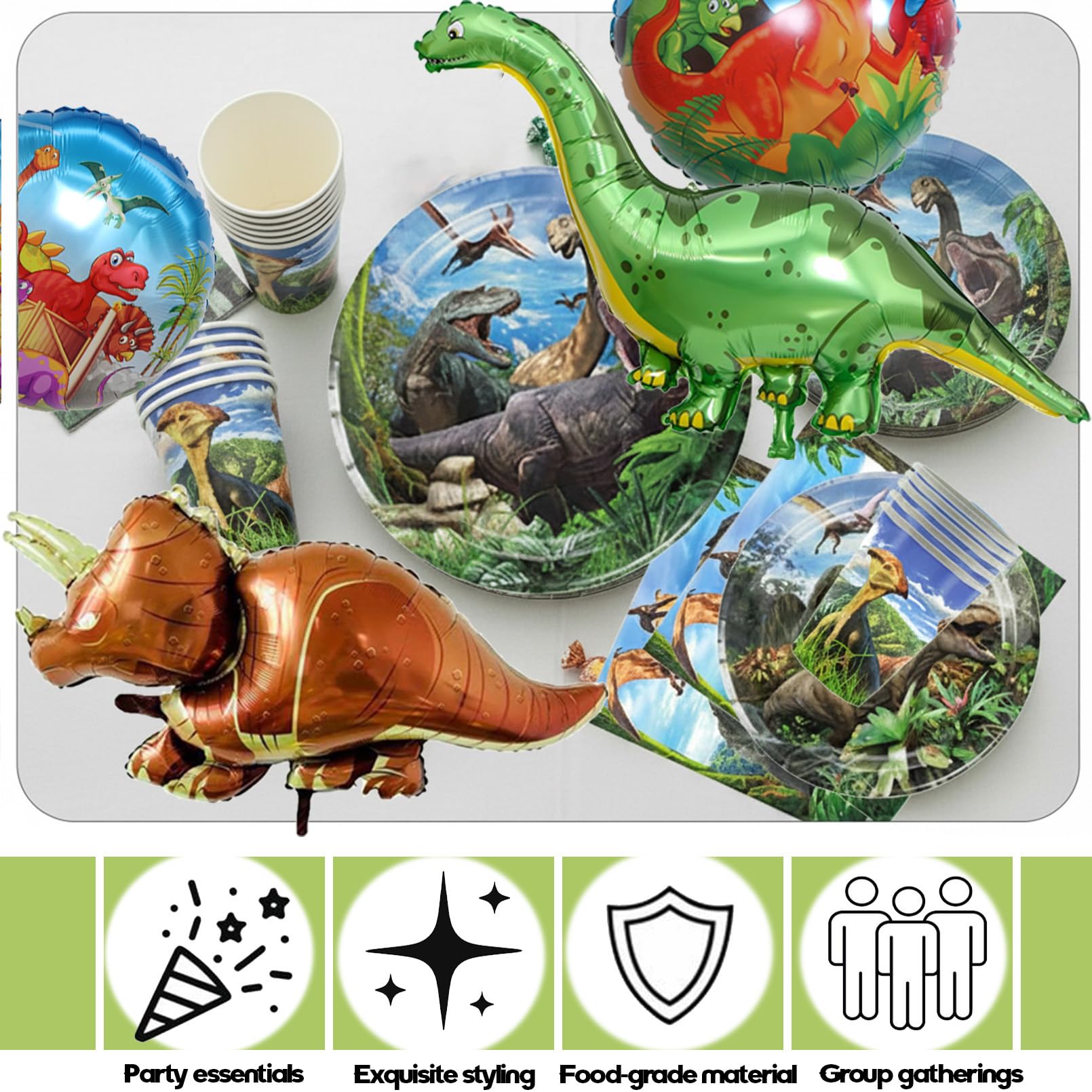 Dinosauro Stoviglie Compleanno,86Pcs Addobbi Compleanno Dino,Kit Feste Dino,Banner,Piatto,Tovaglia,Decorazioni Compleanni