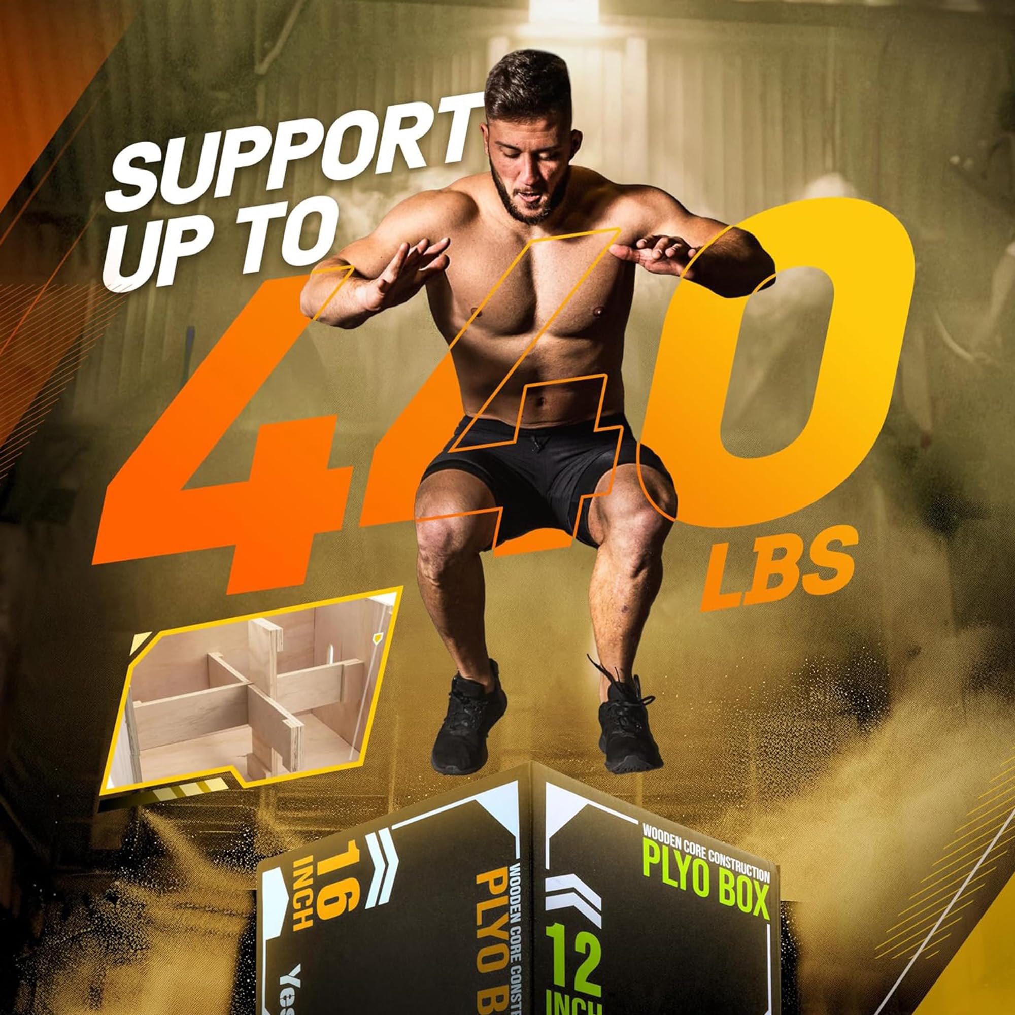 Yes4All UYSN Caja plyo con núcleo de Madera Suave, Unisex Adulto, A. Versión Deportiva Negra, b. 20/18/16