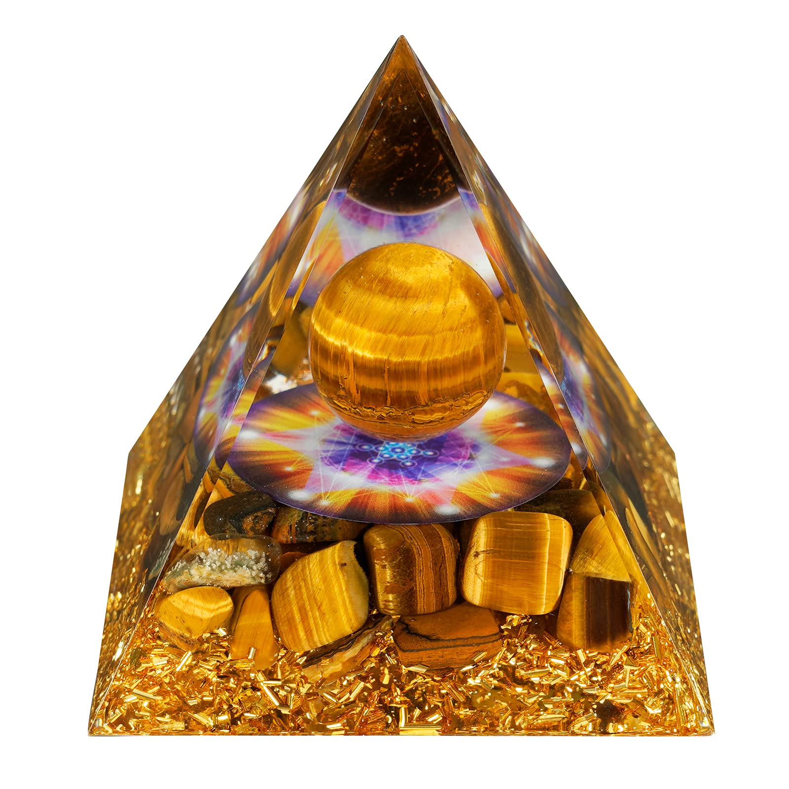 HopeseedOrgone Pyramid for Positive Energy, Orgonite Tiger's Eye Stones Healing Crystal Pyramids for Reduce Stress Chakra Reiki Healing Meditation Attracts Wealth, Prosperity and Success