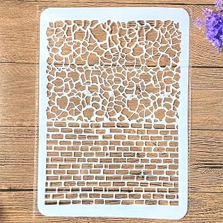 TIAMECH A4 Reusable Stone Brick Stencil for Painting - Dual Texture Layering Template, DIY Wall Art, Wood Furniture, Scrapbook & Crafts (8.3x11.7inch)