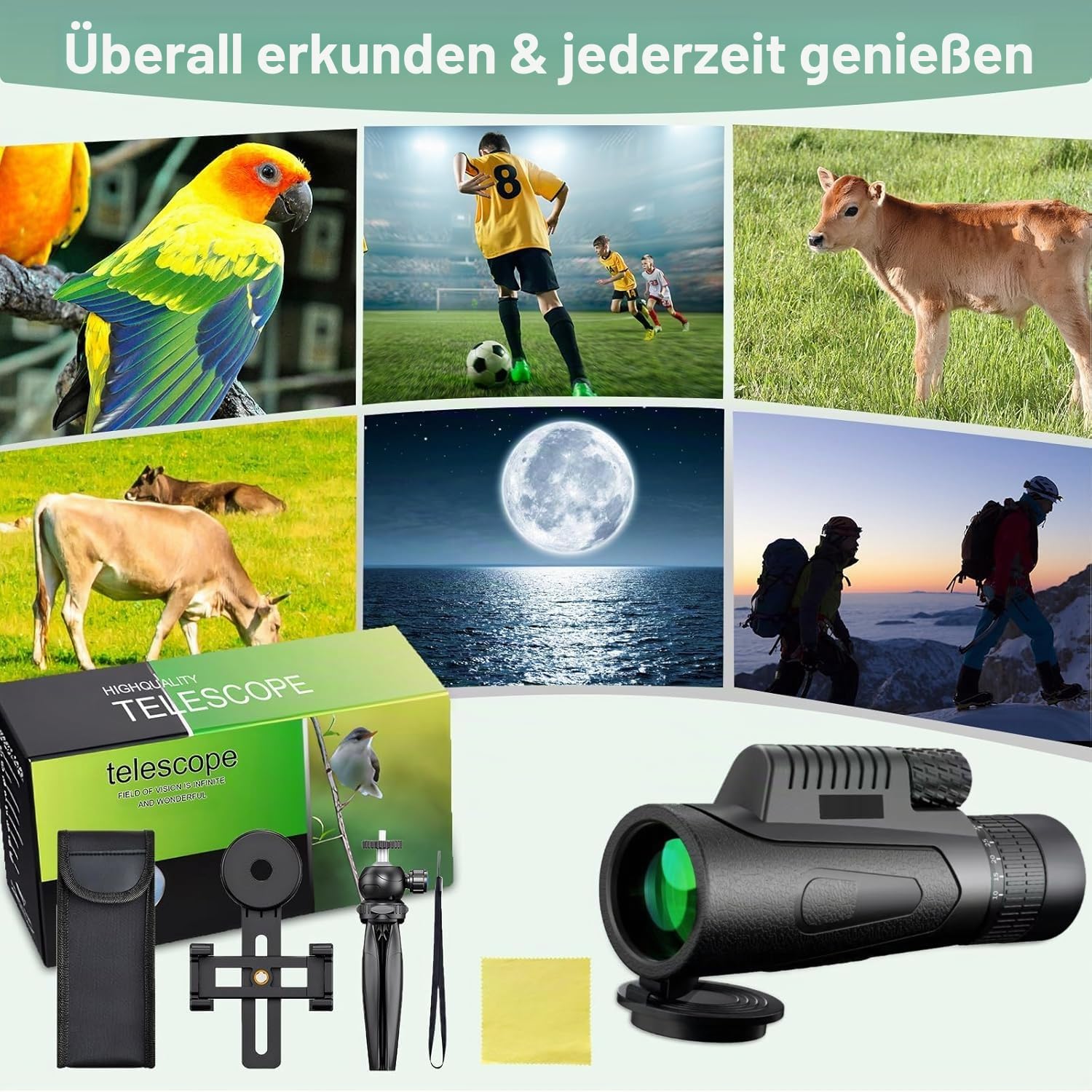 Monocular, 10-30x50 Monocular Telescope, für Erwachsene und Kinder, FMC BAK4 Prisma, Monokular klein, für sportveranstaltungen Vogelbeobachtung Reisen Jagd Konzert Sport im Freien