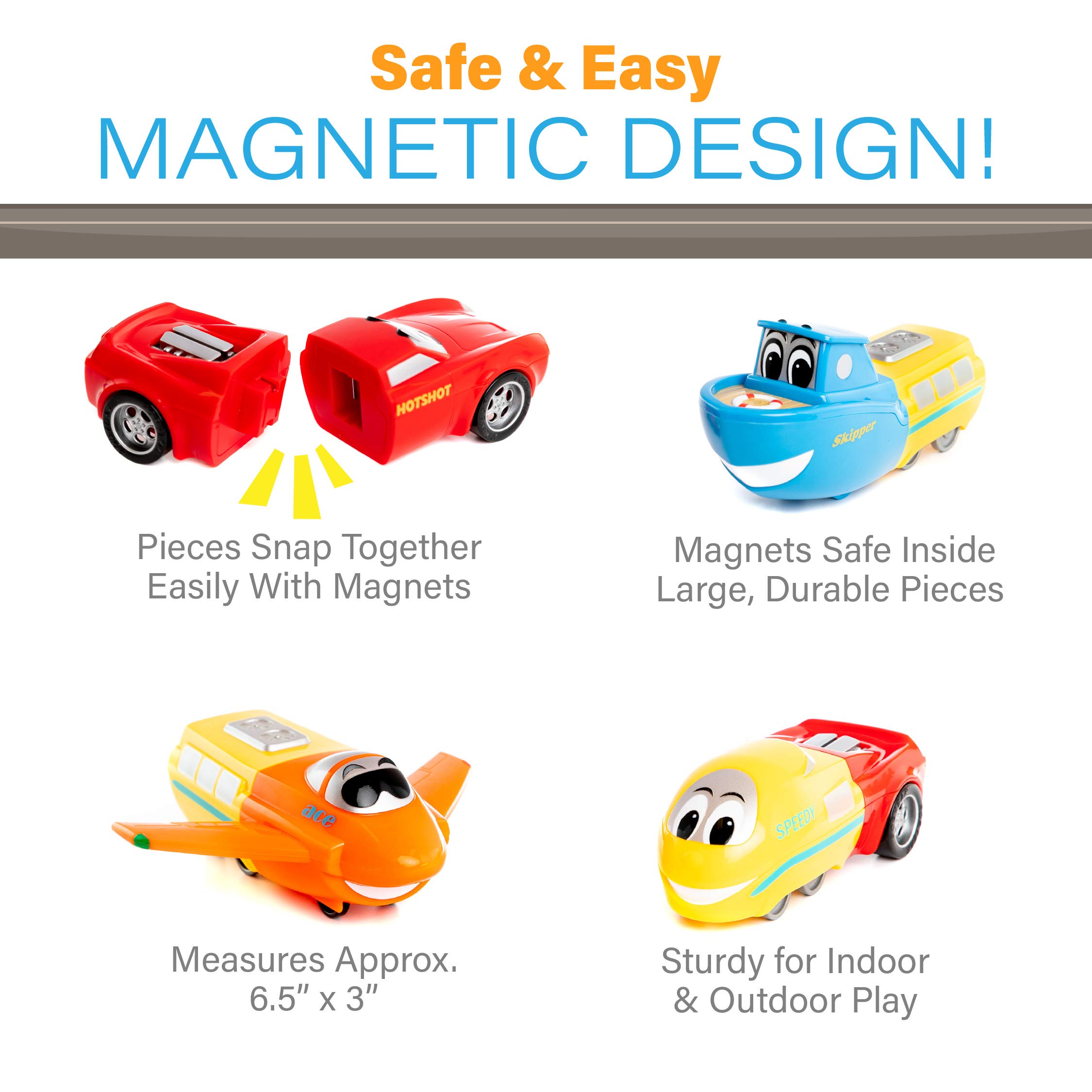 Mix or Match Vehicles Junior, juego de juguete magnético, 8 piezas 5
