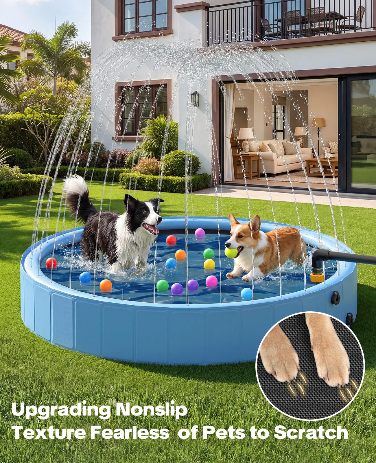 piscine chien de 160x30cm avec arroseur, Piscines Pliable pour Chiens de Grande Taille, 2-in-1 antidérapante piscine pour chien, piscine chien rigide idéale pour une utilisation dans un jardin