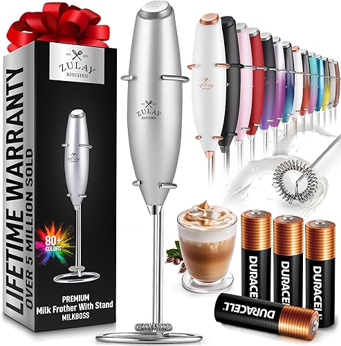 Miniatura 194 de Zulay - Potente espumador de leche con 4 pilas Duracell incluidas, manual, potente espumador de leche para capuchino, frappé, matcha y crema de
