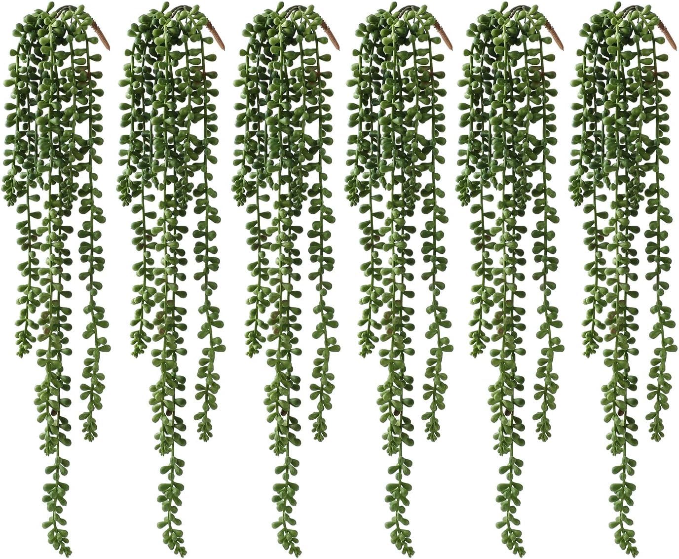 VRB Dec 2 Pcs Artificial Greenery Ferns Plants Vines Fake Ivy Hanging Flowers Vine Pine Needle Wall Hanging for Home Decor Door Wall Balcony Decoration Party Festival (2, Succulents Hanging)
