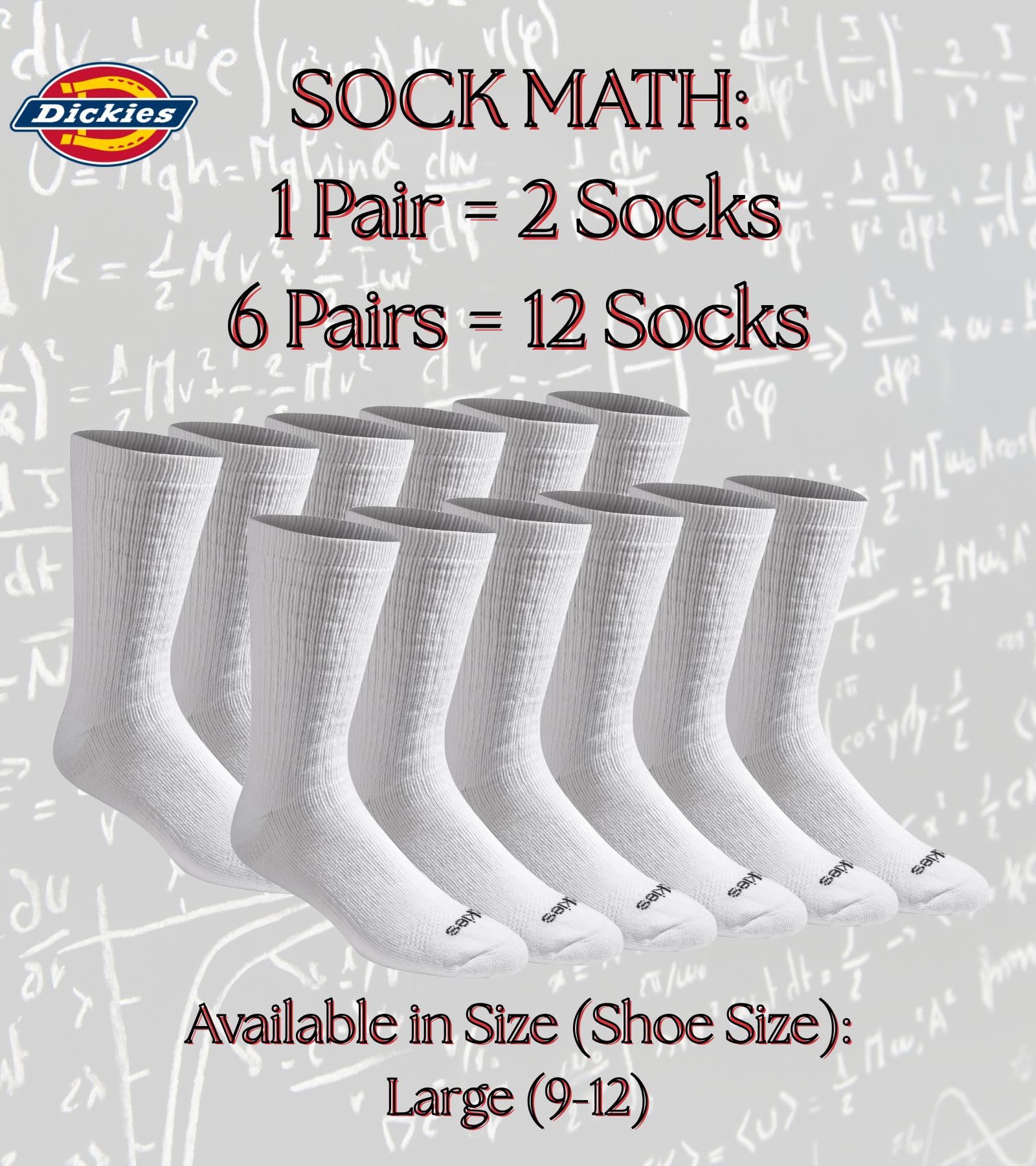 Dickies Dri-Tech Moisture Control Max Full Cushion Crew Socks, Available in M-XL (6, 12 Chaussettes décontractées, Blanc uni (6 Paires), Large (Lot de 6) Homme