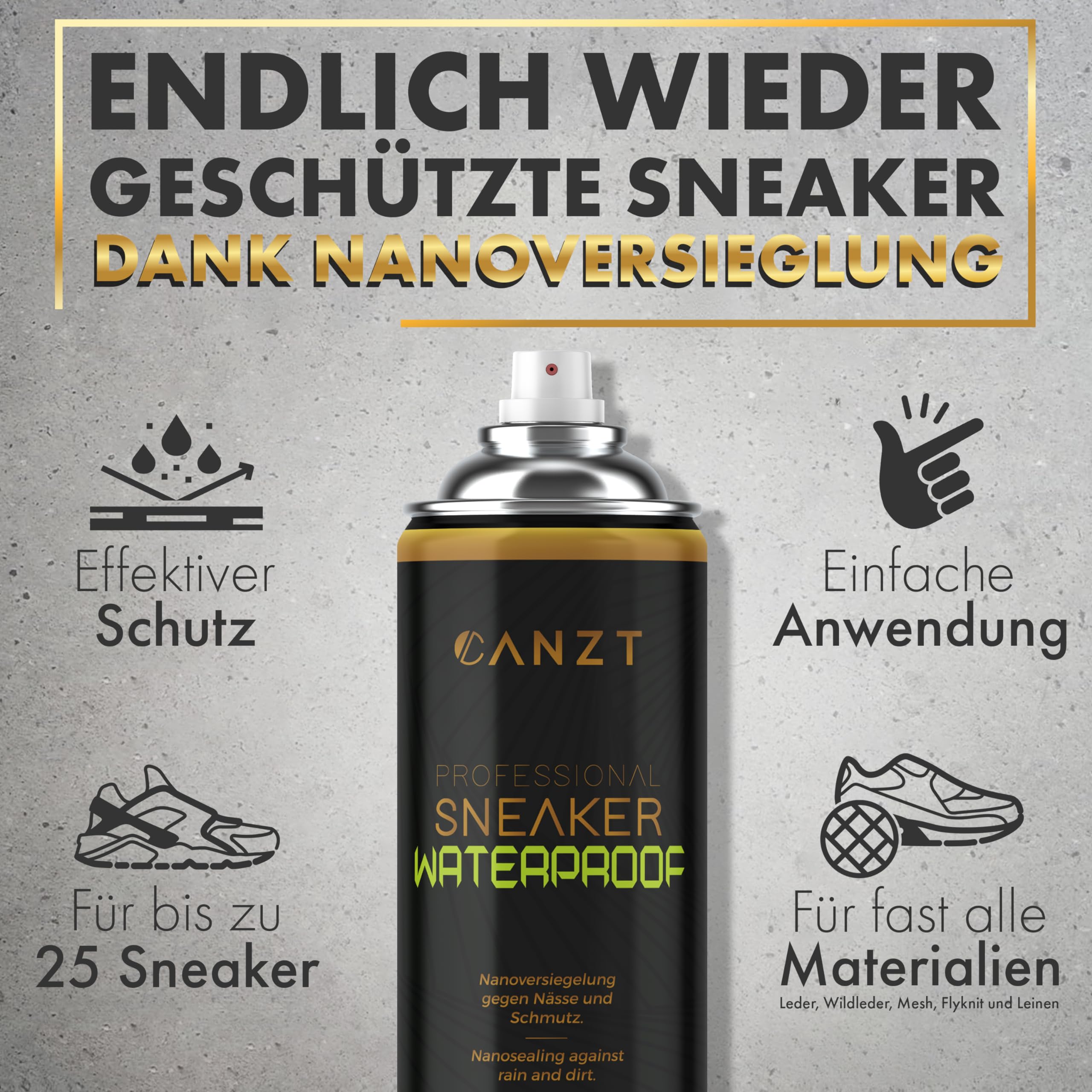 Canzt Imprägnierspray Schuhe 400ml – Schuh Imprägnierung für Wildleder, Leder, Nubuk & Textilien – Wasser- & Schmutzschutz für Sneaker & Outdoor-Schuhe