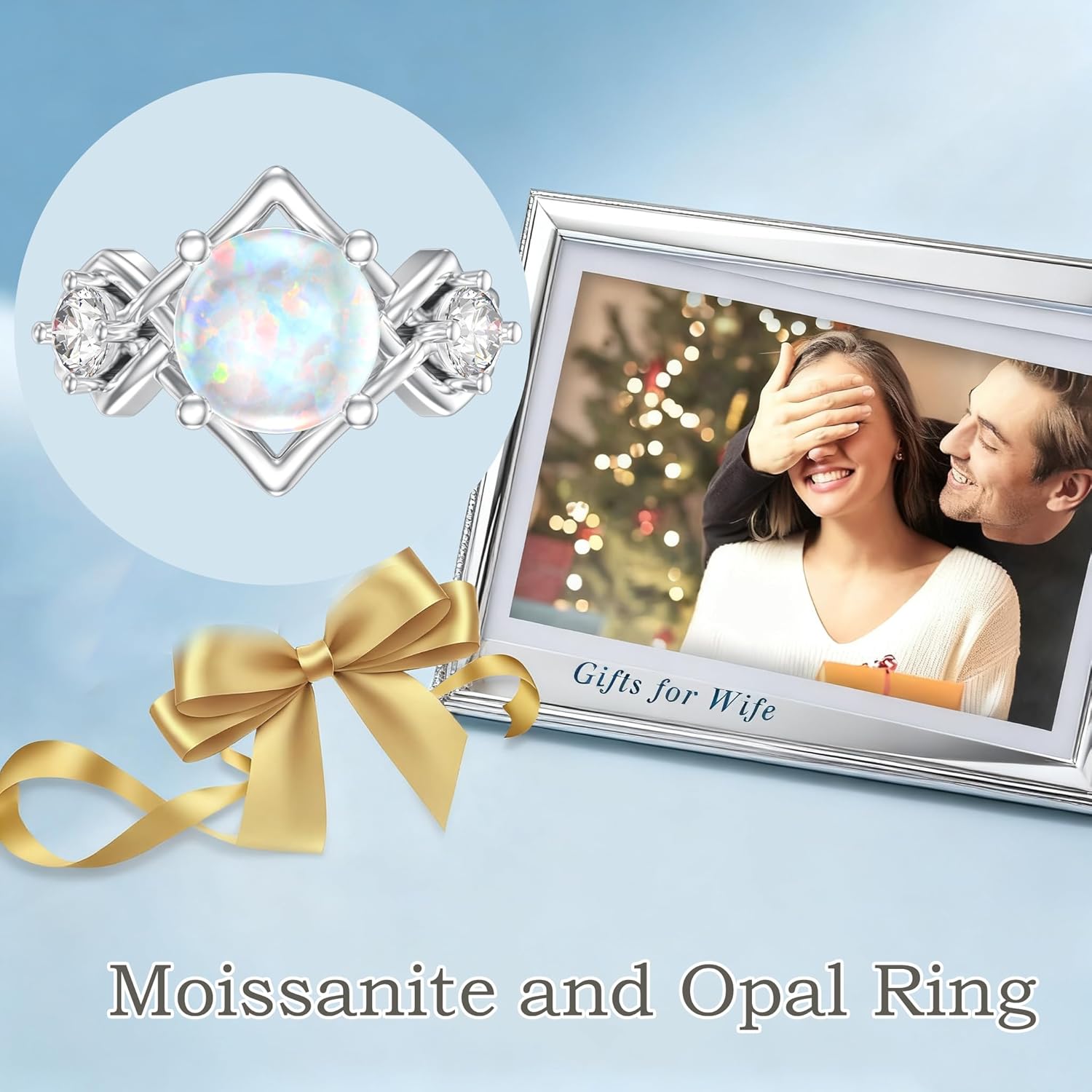 0.3 Carat Moissanite and White Opal/Blue Opal/Black Opal Engagement Ring 925 Sterling Silver 8-9 MM Heart/Round/Oval Cut Opal Moissanite Ring for Women Size 5-13