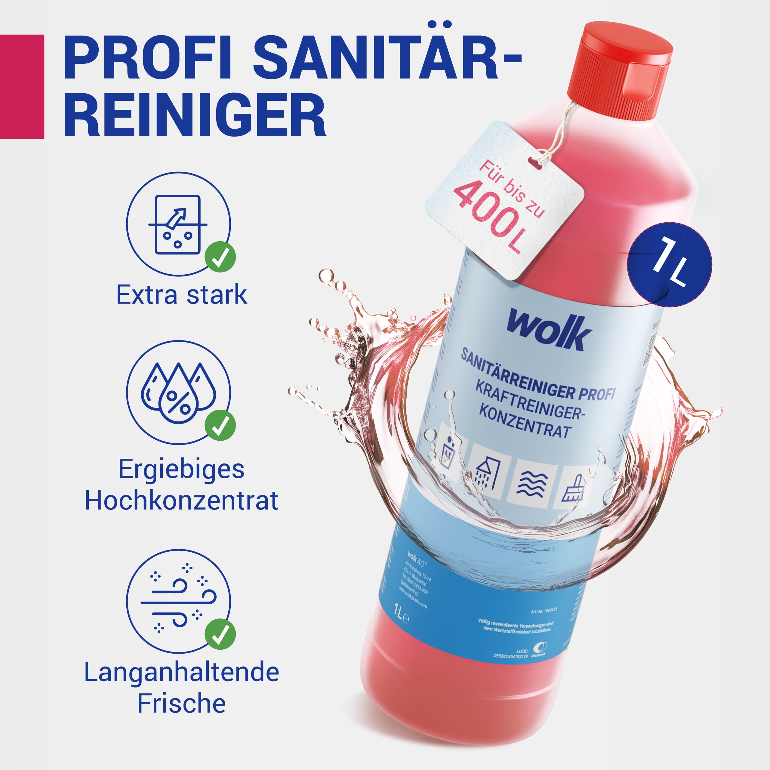 wolk 10x 1 L Sanitärreiniger Profi Extra Stark - Bad & WC Reiniger | Kalkentferner extra stark gegen Urinstein - Duschreiniger, Kalklöser & Fliesenreiniger Bad für Dusche & Toilette