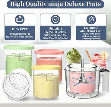 Ninja Creami Deluxe Pint Containers - Fit for CN501CO NC501 NC500, 11-in-1, 24oz XL - 4 Pack, Dishwasher Safe, BPA Free