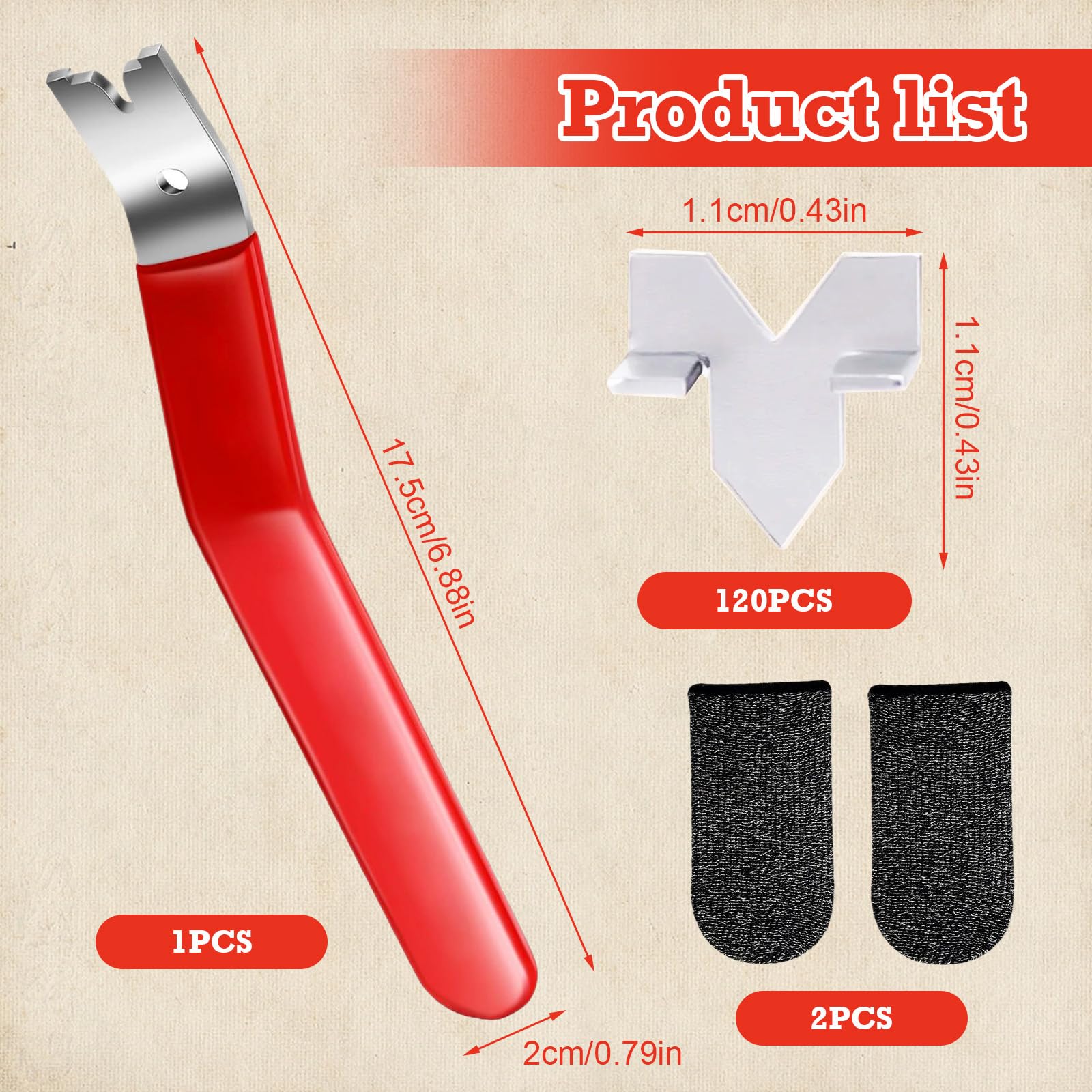 KWJEIULSOQ Glazier Point Driver Tool with 120 Glazing Push Points & 2 Finger Cots - Image 2