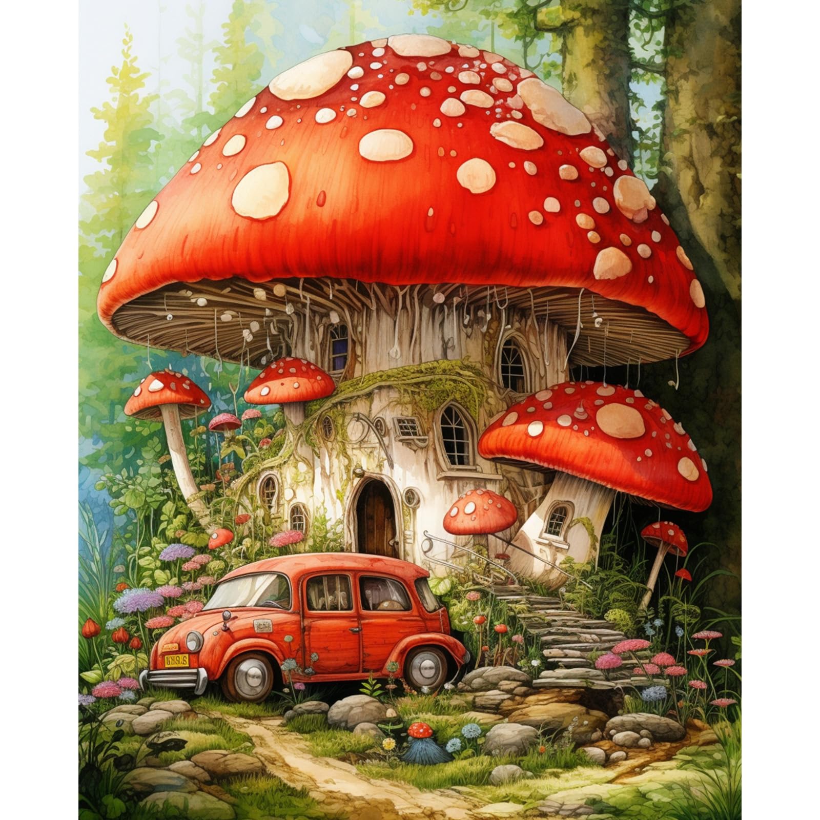 Tucocoo Dense Forest DIY Paint by Numbers for Adult Kids Red Car Oil Painting Acrylic Paints Art Artwork Home Wall Decor for Bedroom Living Room Halloween Gifts Christmas Gifts 16x20inch Frameless