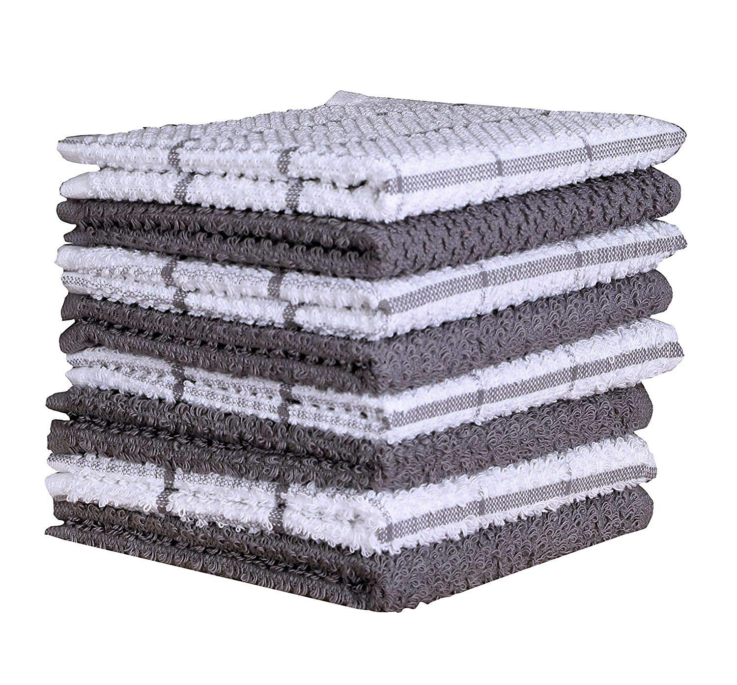 AMOUR INFINI Cotton Kitchen Dish Cloths Set of 8 – Highly Absorbent, Super Soft Premium Terry Cleaning Cloth (12"x12" Inch) Premium Dishcloths for Washing Dishes (Light Gray)