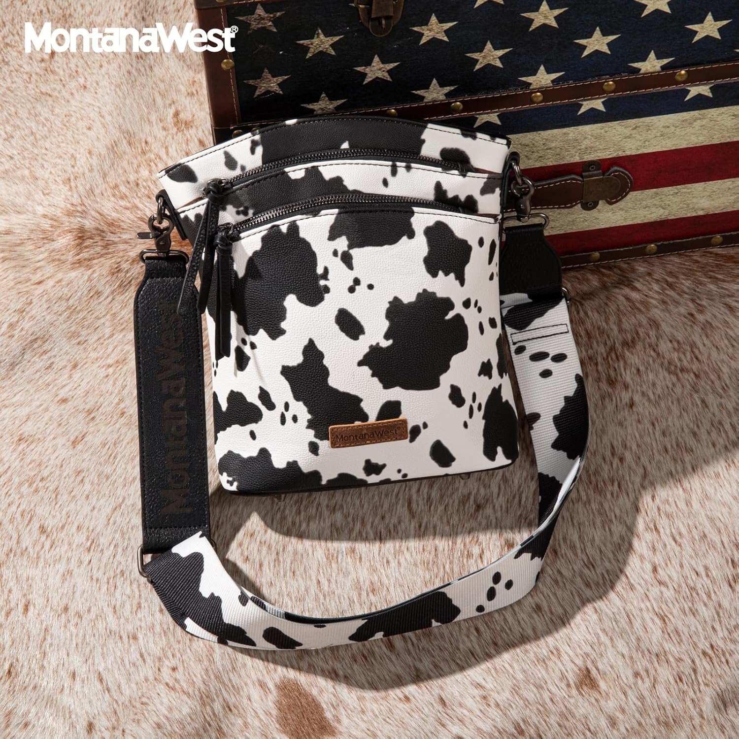 Montana West Multi Zip Pocket Large Crossbody Bag With Guitar Strap - Image 2