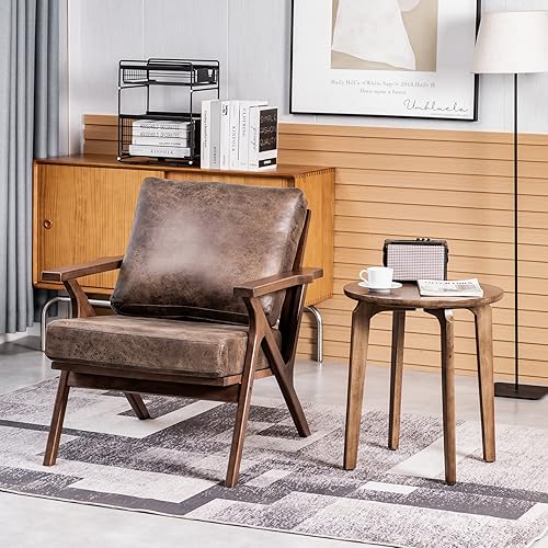 Miniatura 2 de UNICOO - Silla de mediados de siglo, sillón tapizado retro, con marco de madera y cojines extraíbles, silla grande de ocio para sala de