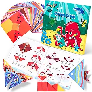 Koogel 120 Sheets Origami Kit for Kids, Colorful Origami Paper with Instructional Book Double Sided Square Paper Easy Fold...