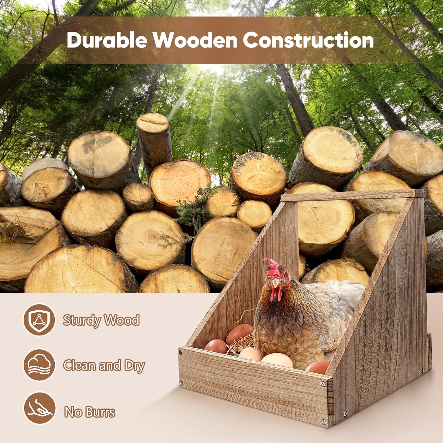 2 Pack Chicken Nesting Box, Wooden Chicken Coop, Chicken Coop Accessories, Chicken Laying Nest Box for Poultry Farm, Poultry Nesting Boxes with Nest Box Pads
