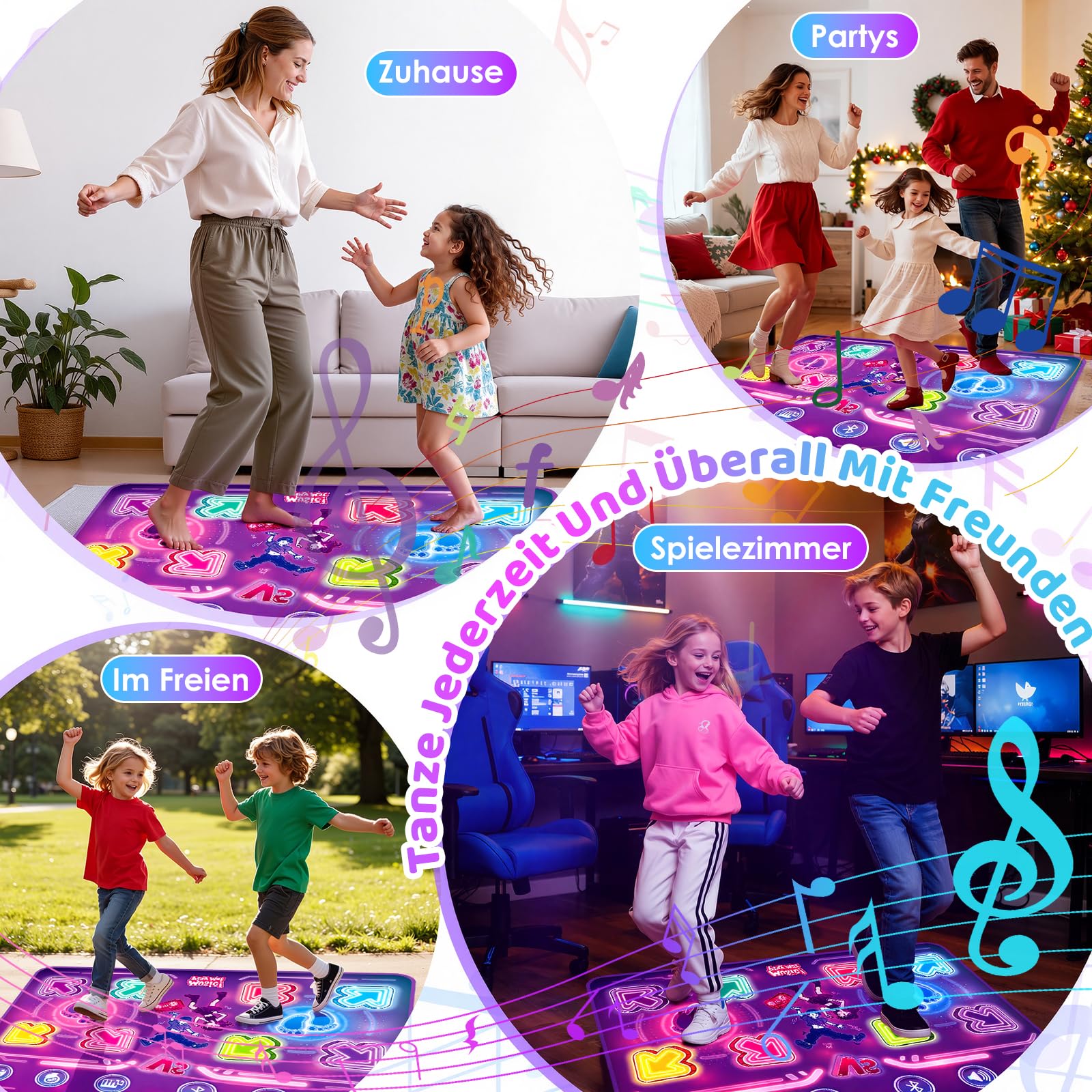 GuKKK Tanzmatte Kinder Spielzeug Geschenke 3-12 Jahre, Beleuchtete Musikmatte, Tanzmatte mit Musik Bluetooth 6 LED Leuchten, Weihnachten Geburtstags Spielzeug ab 3 4 5 6 7 8 9+ Jahre Mädchen Junge