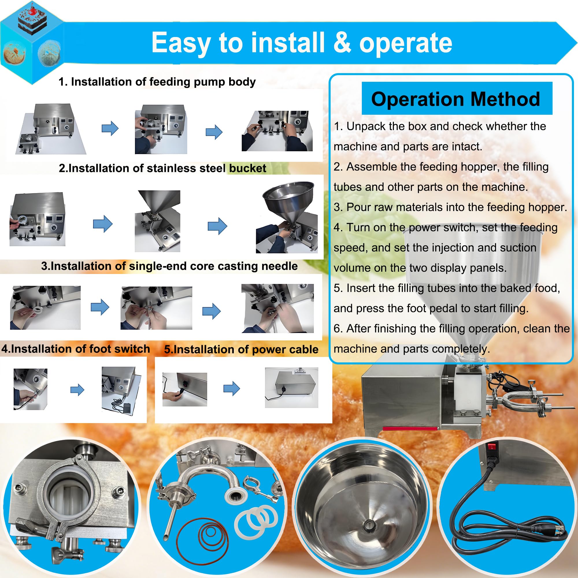 HayWHNKN 20L Electric Cream Filling Machine 110V Stainless Steel Puff Pastry Jam Filler Cake Bread Quantitative Filling Machine — view 7