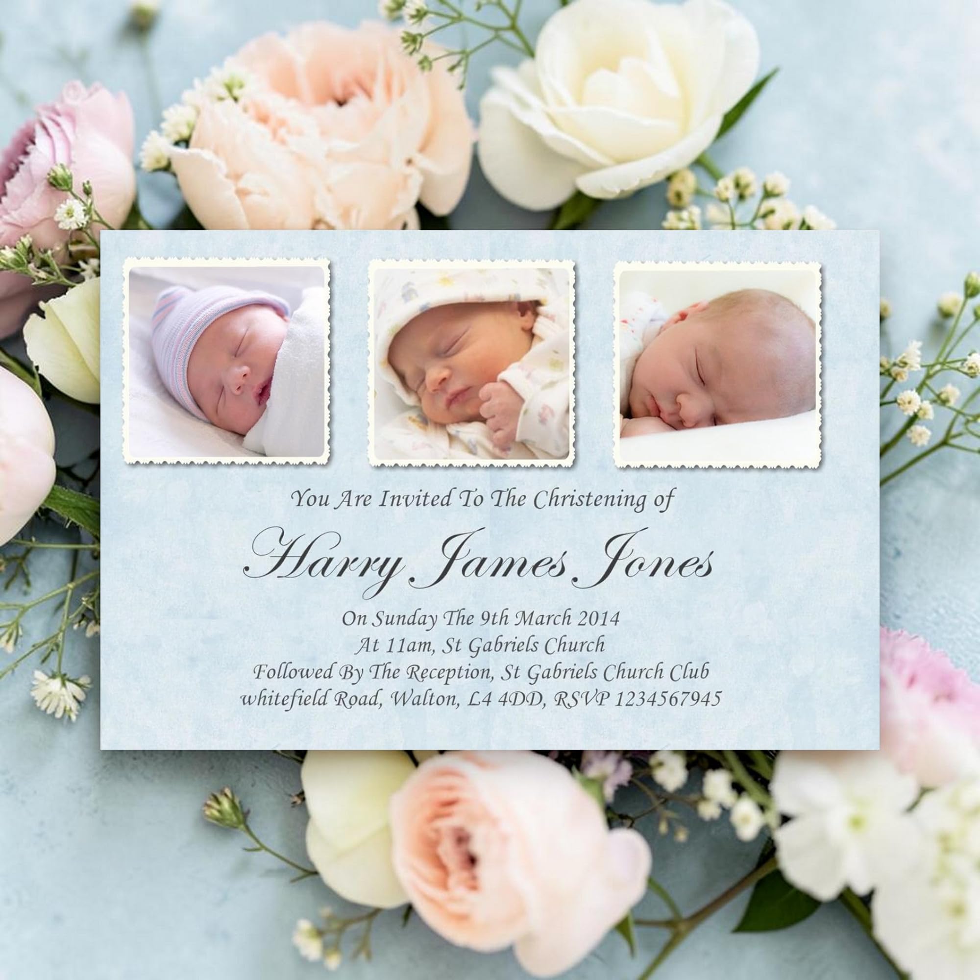 40 Personalised Boys Christening - Baptism Invitations - Invites with Envelopes, White, 6x4 inch - Image 3