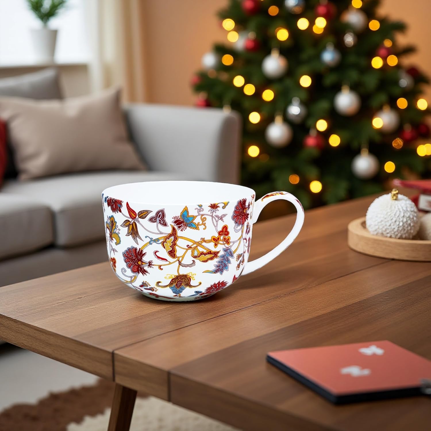 25 Ounce Bone China Soup Bowls with Handles Large Soup Mug for Coffee Cereal Oatmeal Latte Flora Soup Bowl Bone China Soup Cup Microwave Safe (Red) - Image 4