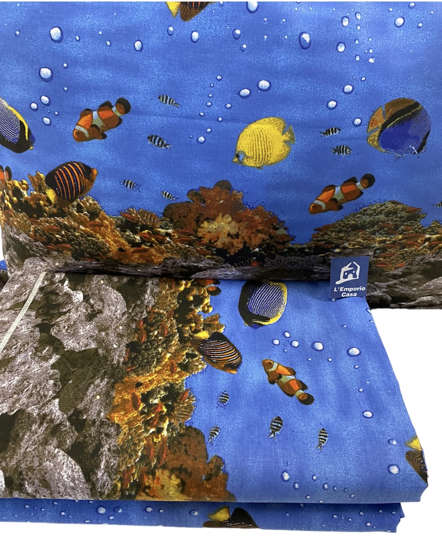 L'Emporio Casa Set Lenzuola Completo di Cotone 100% Italiano Tramonto Coralli Stelle Luna Pesci Varie Misure (Singolo, Pesci)