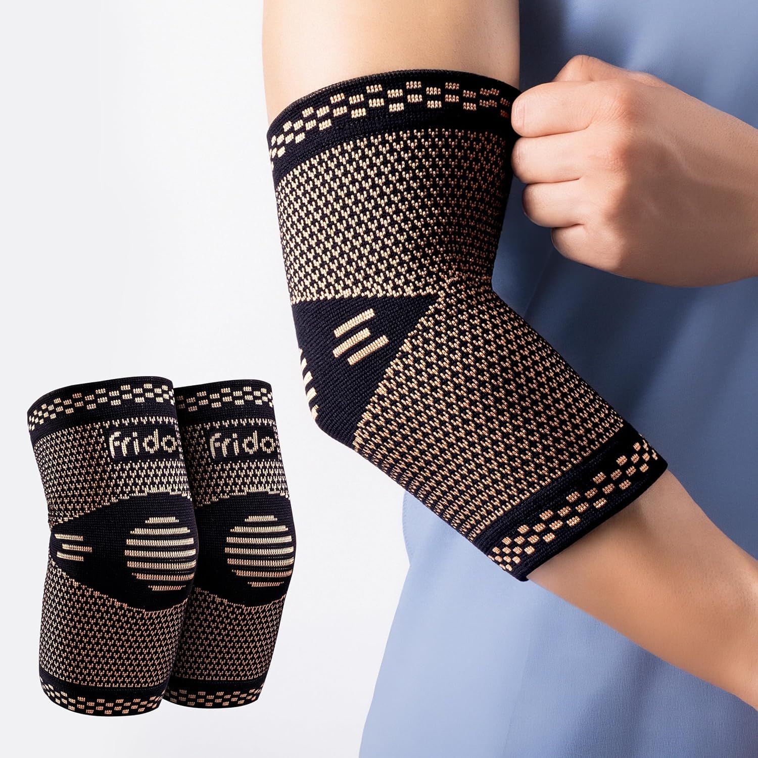 Frido Sports Elbow Cap for Tennis & Golfer’s Elbow | Helps Reduce Elbow Pain During Gym & Sports | Stays Firm Without Slipping | Great for Workout, Weightlifting & Daily Strain | 1 Pair | Size - L-image-16