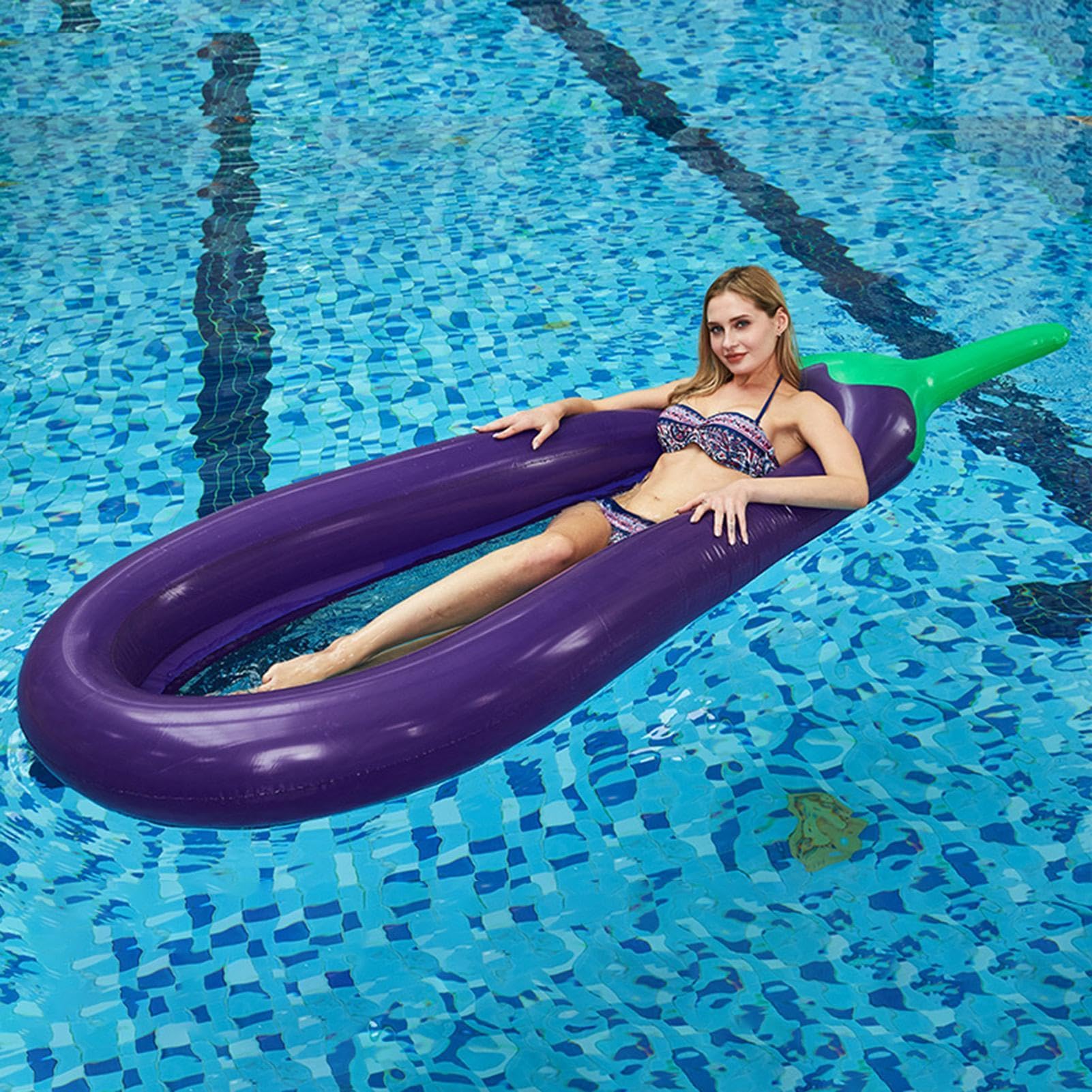 Chaise longue de piscine - Piscine gonflable portable | En forme d'aubergine - En forme d'aubergine - Matériau en PVC confortable et respectueux de l'environnement