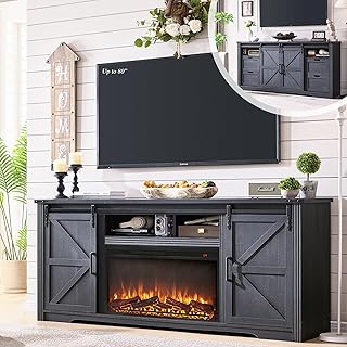JXQTLINGMU Farmhouse Fireplace TV Stand for 80 Inch TV, 32