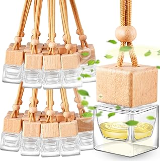 Rtteri 50 Pcs Car Essential Oil Hanging Bottle Air Freshener Empty Clear Glass Car Diffuser Bottles Refillable Car Air Freshener Perfume Pendant Aromatherapy Fragrance Car Air Freshener Ornament Decor