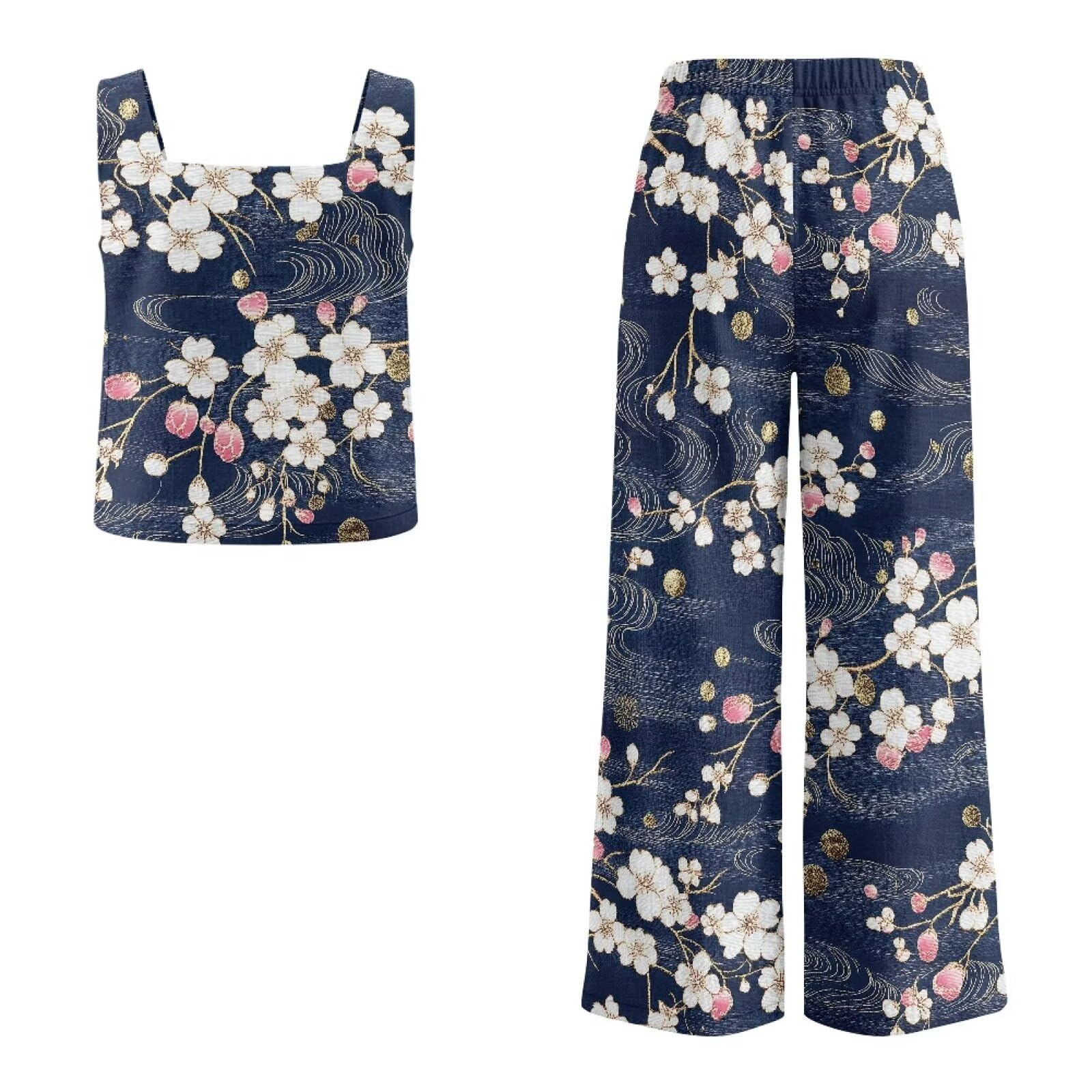 Xoenoiee 2-teiliges Damen-Outfit-Set, Hose, Sommer, Strandurlaub, trendige Kleidung, ärmelloses Tanktop und Hose
