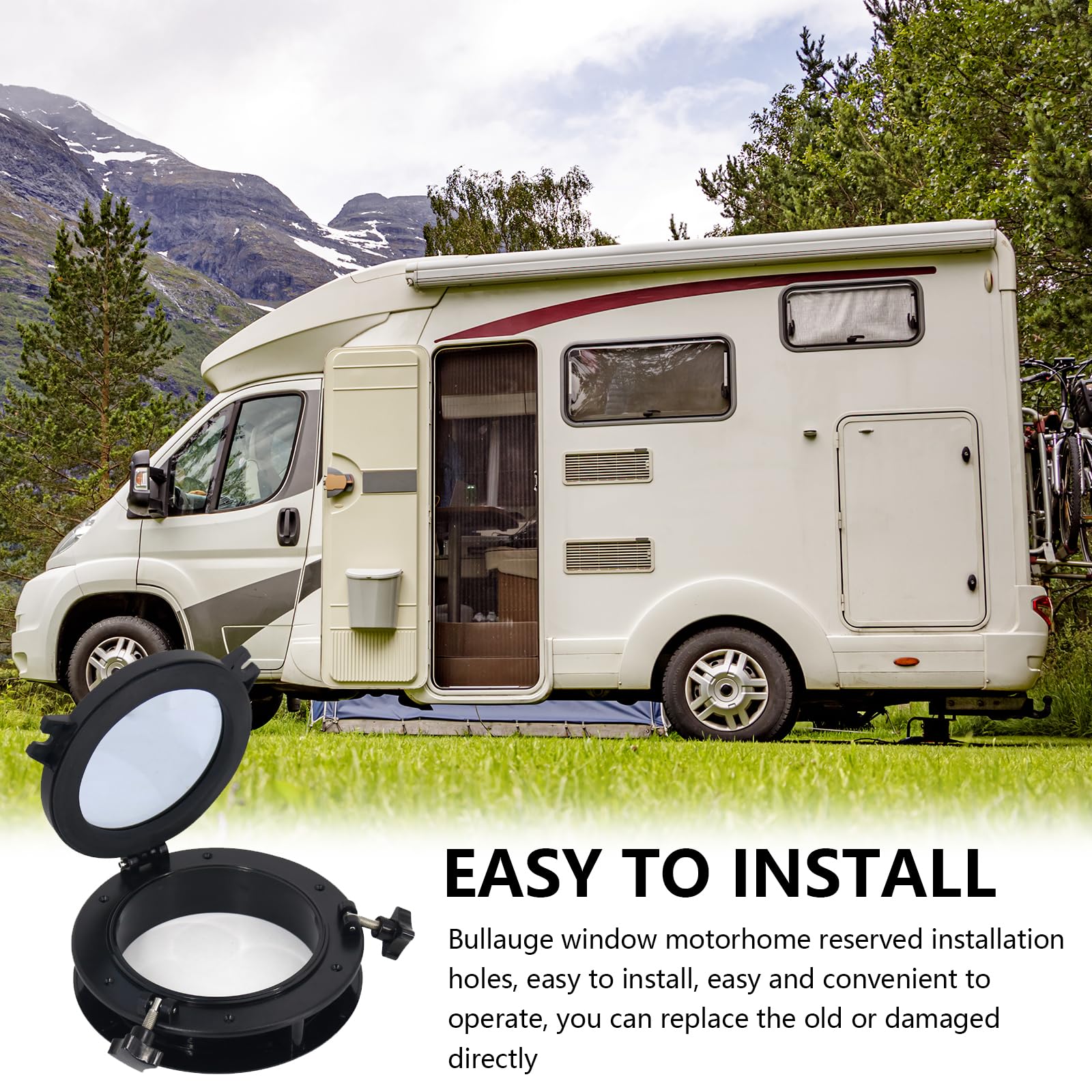 Ventana de ojo de buey, 26,5 cm, universal, ventana de autocaravana, negro, ojo de buey redondo, accesorio de repuesto para puertas, barco marino