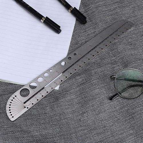 Miniatura 4 de Regla de escala multifuncional, reglas de borde recto de acero inoxidable, brújula, transportador, herramienta de medición de enchufe hexagonal para