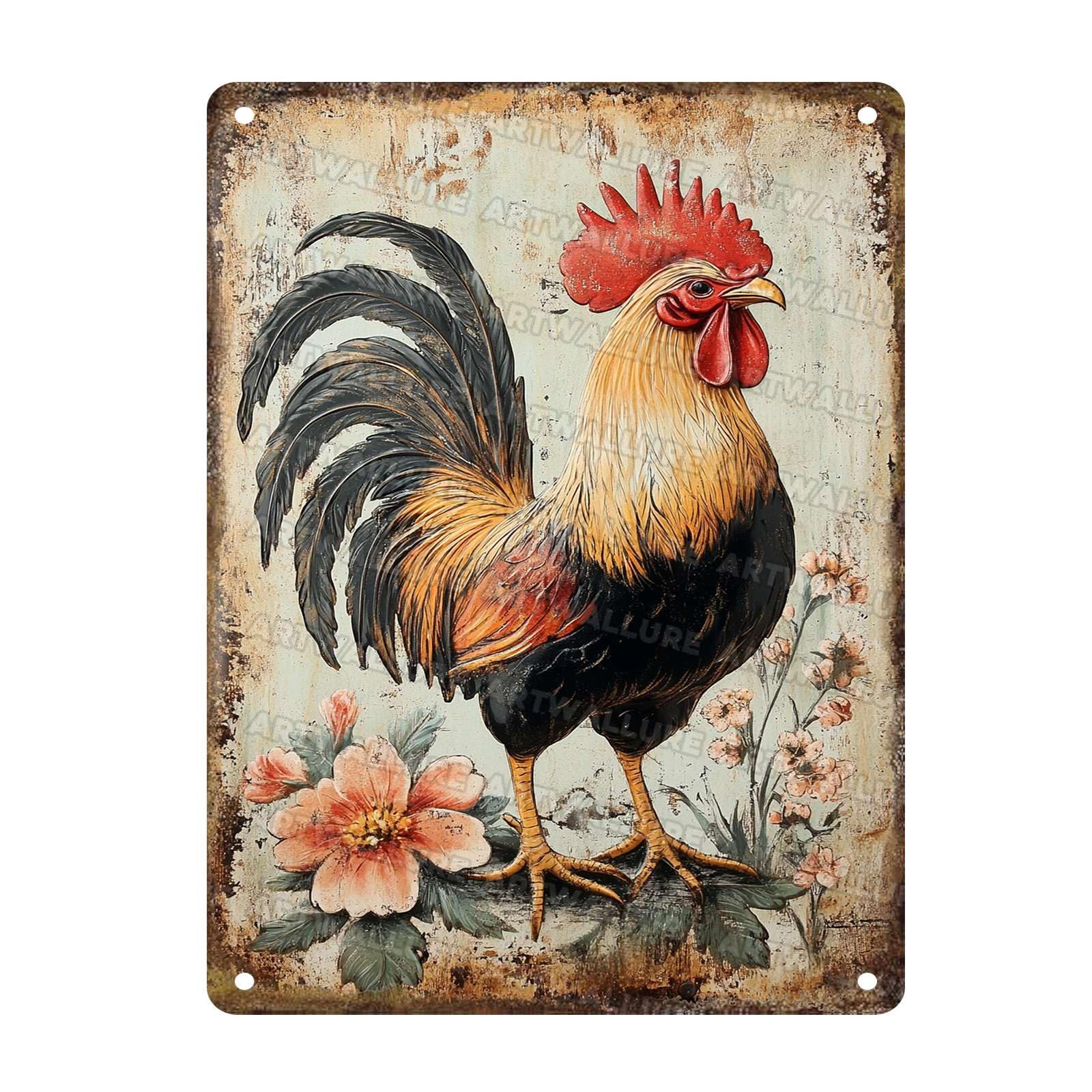 Vintage Metal Tin Signs Chicken And Flowers Farm Decor Wall Sign for Home Garden Kitchen Yard 12x16Inch