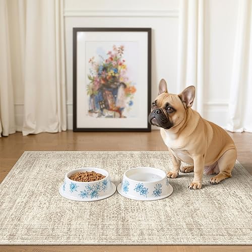 Alfombras lavables de 2 x 3 para cocina, suelo, entrada, tocador, alfombra de área pequeña, antideslizante, vintage, de pelo bajo, color beige