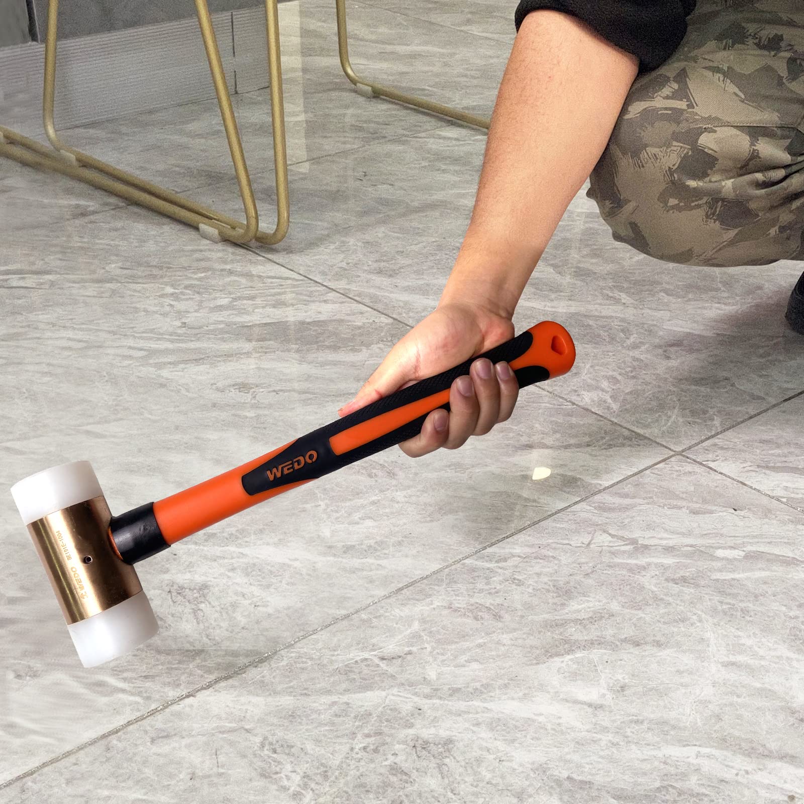 WEDO Martillo de nailon antichispas, protege la superficie golpeante de daños, martillo de seguridad sin chispas, cobre berilio, no magnético, estándar DIN, certificado BAM y FM, 1000 g x 400 mm