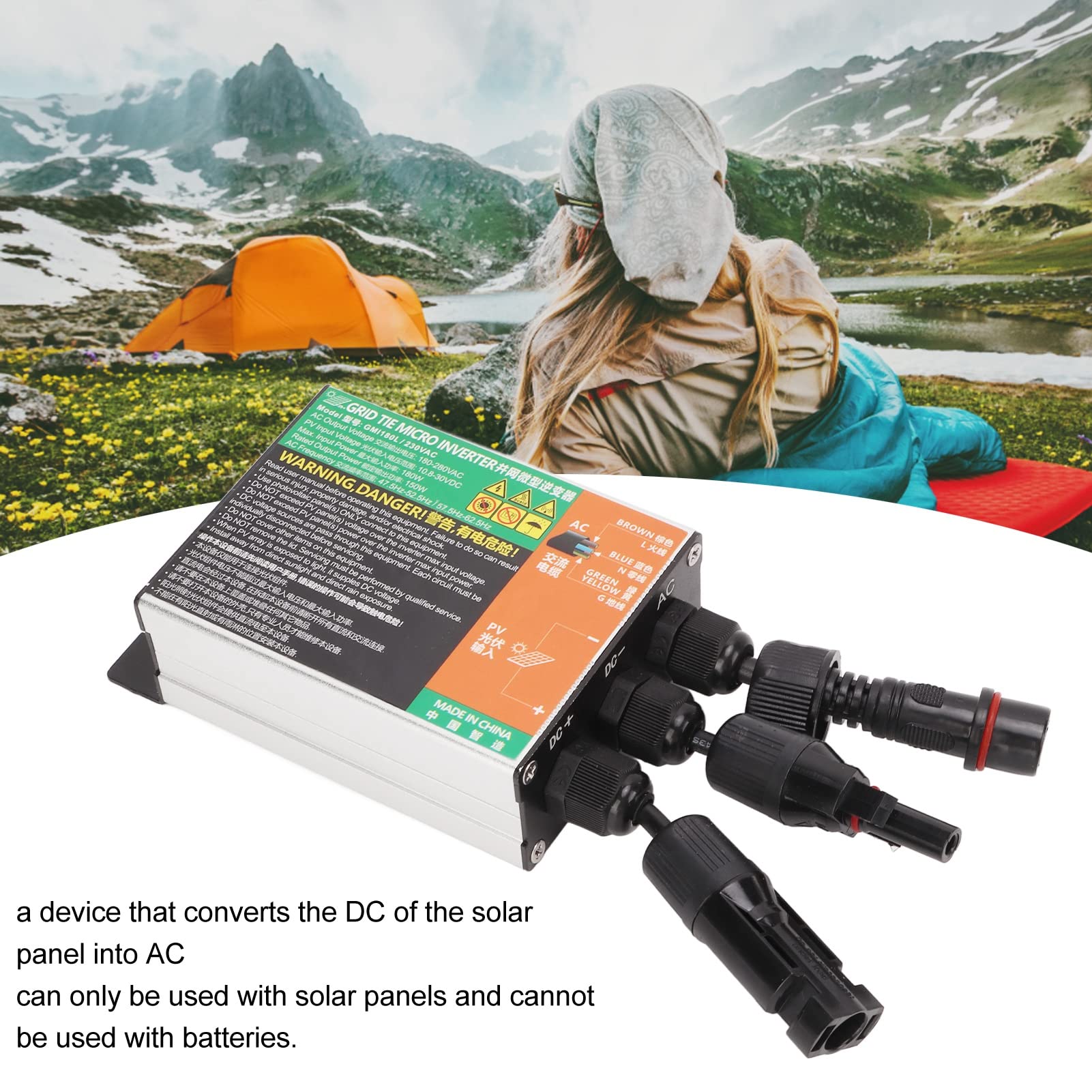 Inversor de Conexión a Red Solar GMI, Microinversor de 0,2 ~ 1,6 KW, Inversor de Conexión a Red de Onda Sinusoidal Pura de 230 V, Entrada Solar MPPT, Adecuado para Sistema Solar Pequeño (180 W)
