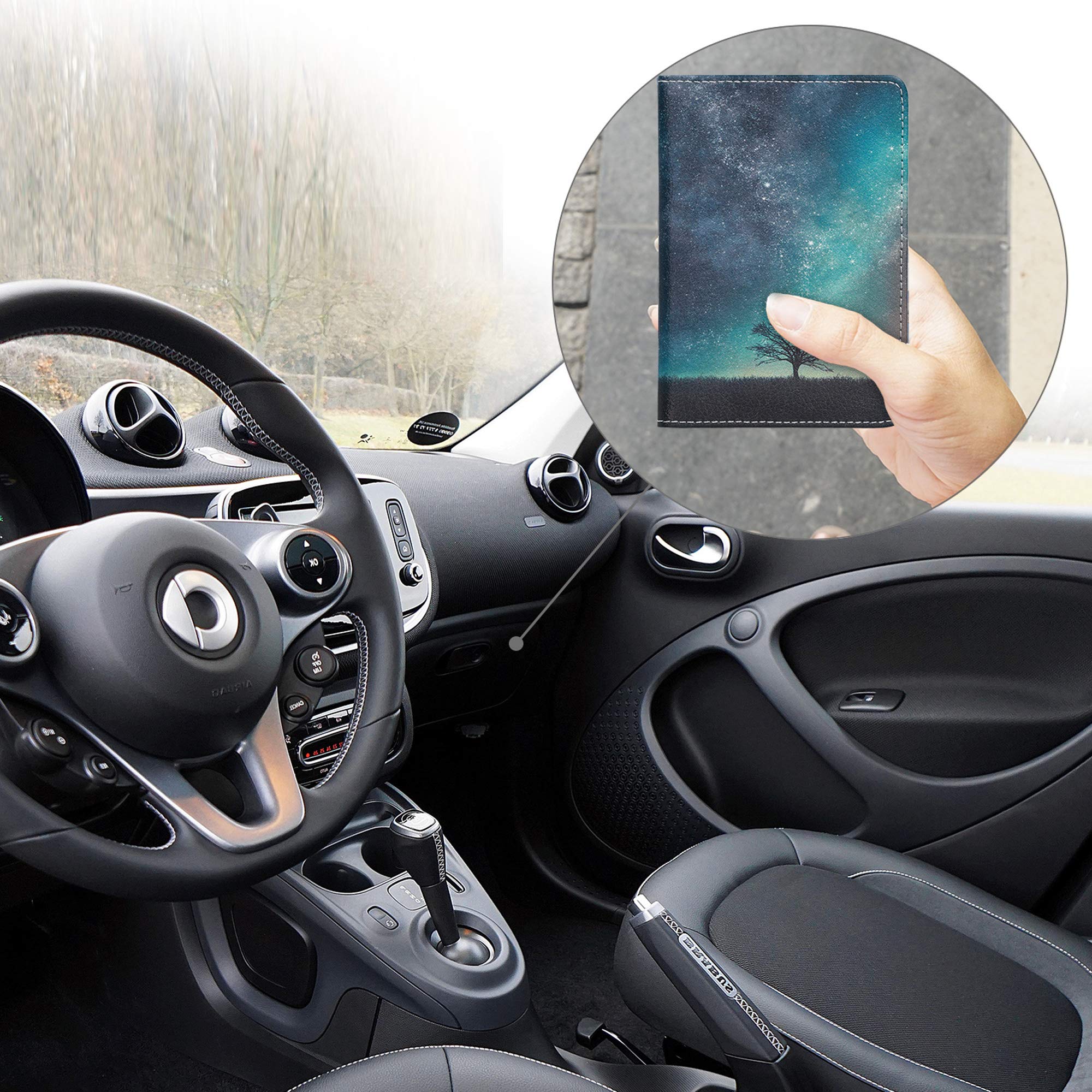 kwmobile Etui na dowód rejestracyjny pojazdu z przegródkami na karty - sztuczna skóra etui torebka certyfikat dopuszczenia - Don't Touch My Car biały czarny, niebieski, szary, czarny.