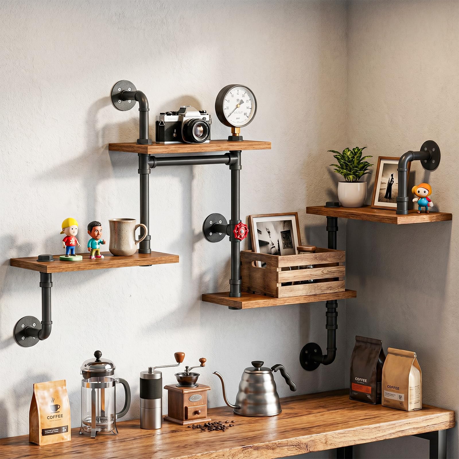 WUDLEP Industrial Vintage Pipe Shelf, Pipe Desin gBookshelf DIY Shelving