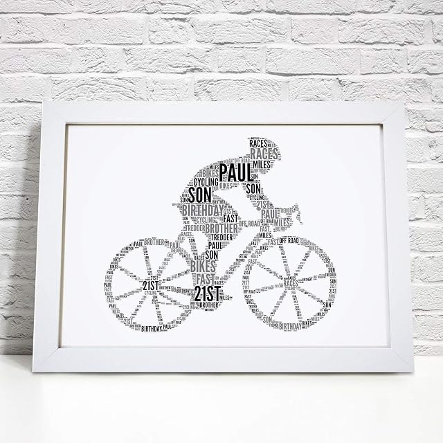 Personalised Cyclist Bike Word Art Print - Birthday, Fathers Day Gift - Dad, Daddy Gifts A5, A4 Prints & Framed