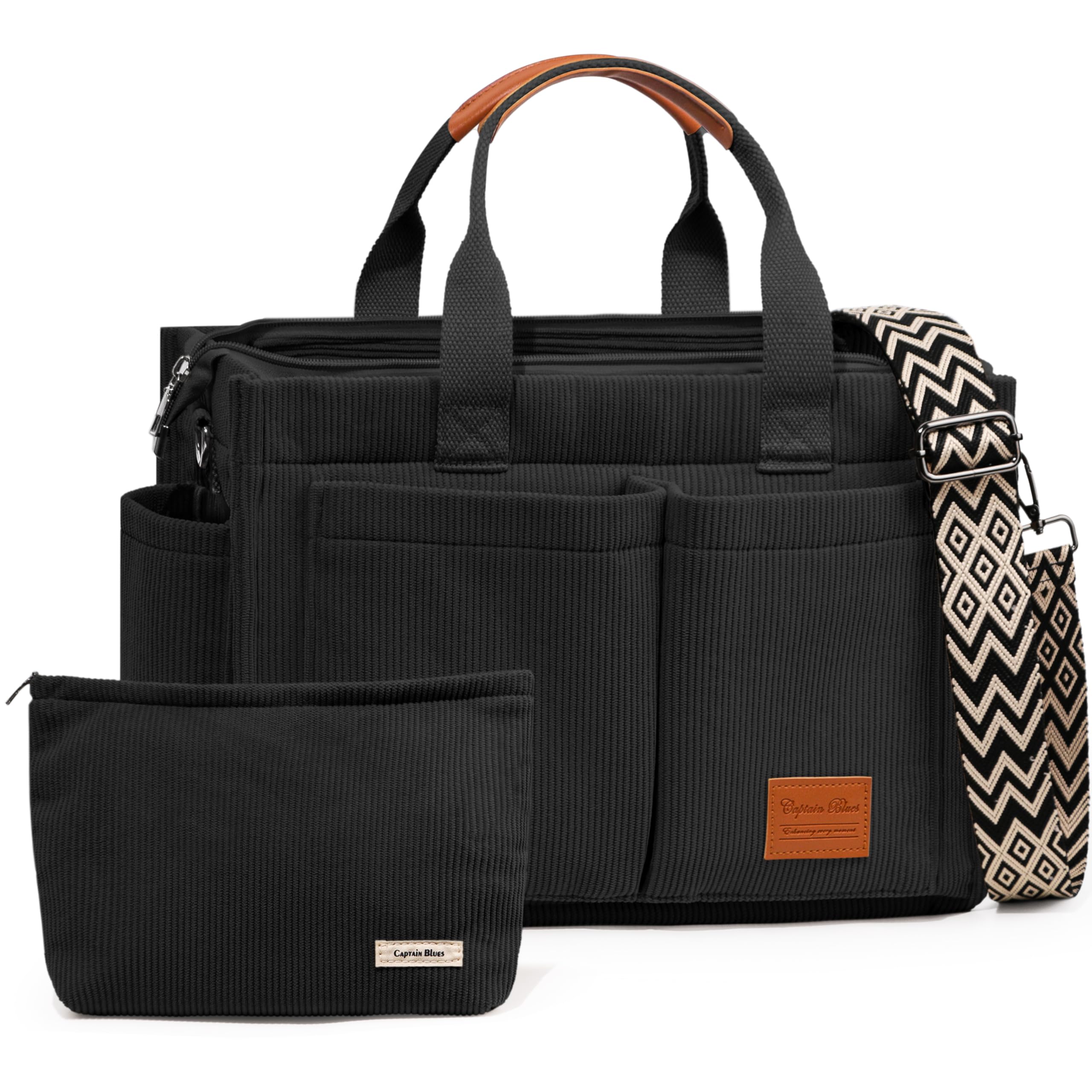 Captain Blues Cord Tasche Damen, Große Handtasche, Shopper Tasche, Arbeitstasche Damen, Umhängetasche mit Reißverschluss, Cord Tote Bag für Uni & Alltag