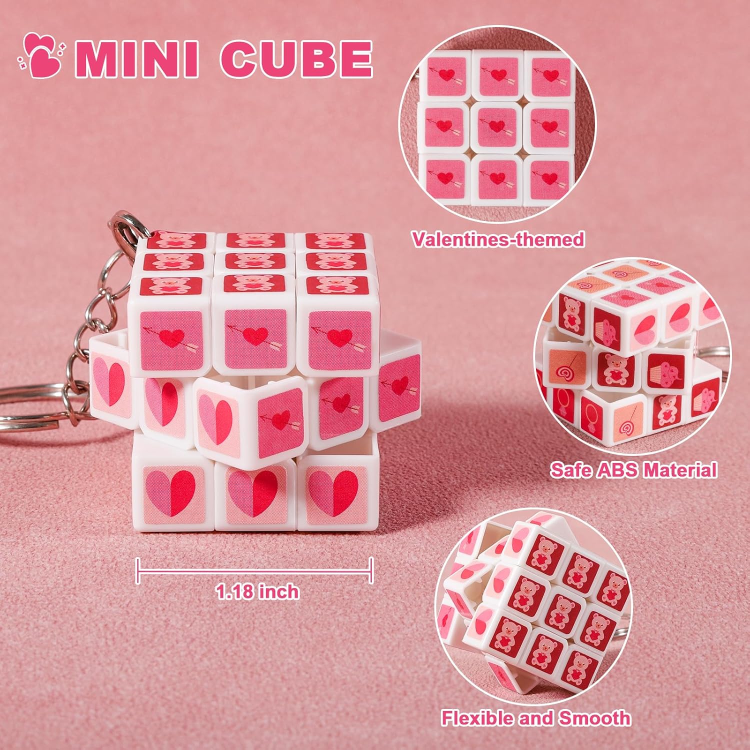 24 Pack Valentine's Day Mini Cube Puzzle Set with Keychain, Cards & Organza Bags - 1.18 Inch Heart Themed Bulk Classroom Gifts, Valentines Party Favors, Goodie Bag Stuffers for Kids Boys Girls