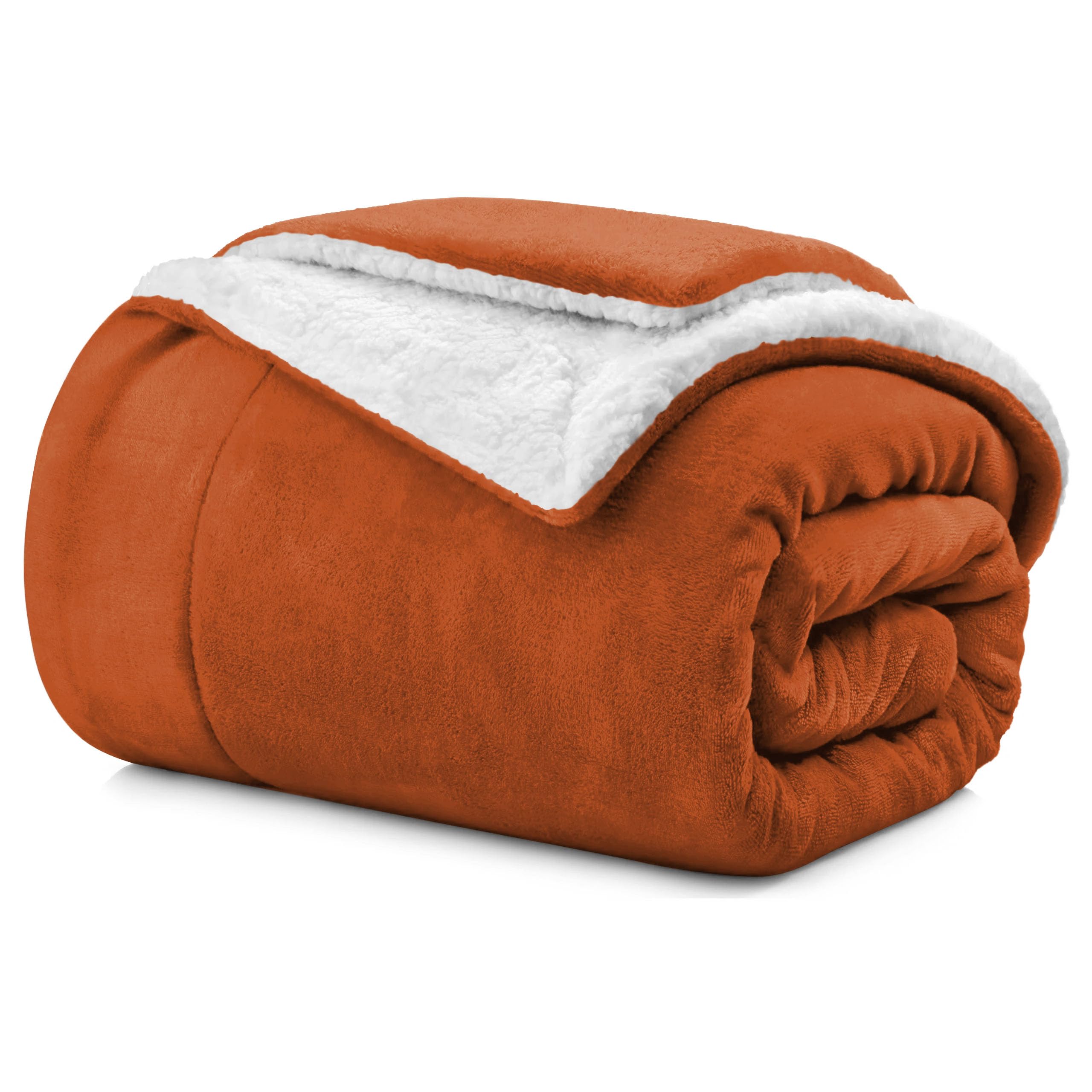 Aspire Homeware Sherpa Fleece Blanket Reversible Plush Soft Fluffy Fleece Blankets Thick Bed Throws Microfiber Throw for Sofa (Rust, Double (150 x 200 cm)) — image 1