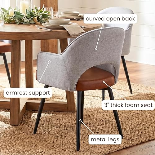 Miniatura 6 de DUOMAY Juego de 2 sillas de comedor giratorias modernas, tapizadas de lino y piel sintética, silla de escritorio de oficina en casa sin ruedas para