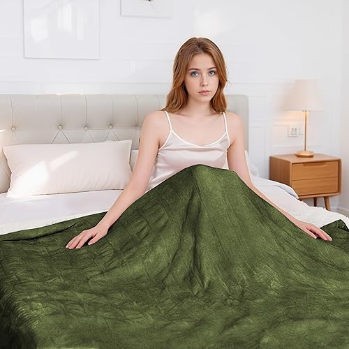 Miniatura 37 de Manta térmica eléctrica de 72 x 84 pulgadas, tamaño matrimonial, tela de franela y sherpa de doble cara, 6 ajustes de calor y 1-10 horas de apagado