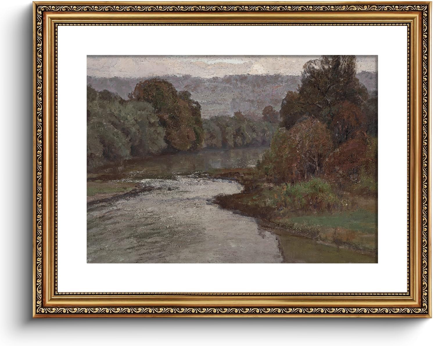 VIYYIEA Vintage Gold Framed River Wall Art, Bedroom Living Room Nature Scenery Picture Wall Decor, Large Canvas Prints, Antique Frame Landscape Paintings Home Classic Decor,16x20 Inch The River 20L" x 16W"