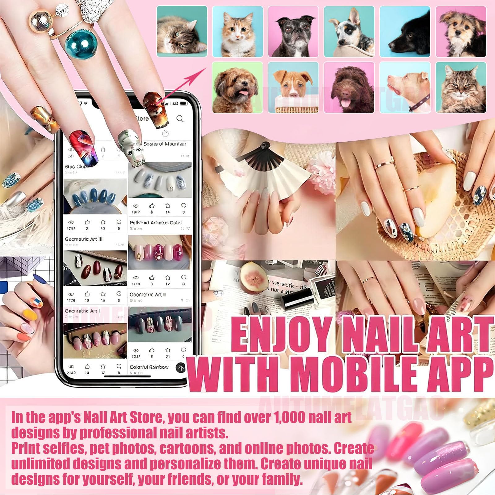 3D-Nagelkunstdrucker, Digitaler Nageldrucker Mit über 1000 Nagelbildern, Nagelkunstmaschine Mit Touchscreen, 10 Sekunden Fertig, Unterstützt WLAN/DIY
