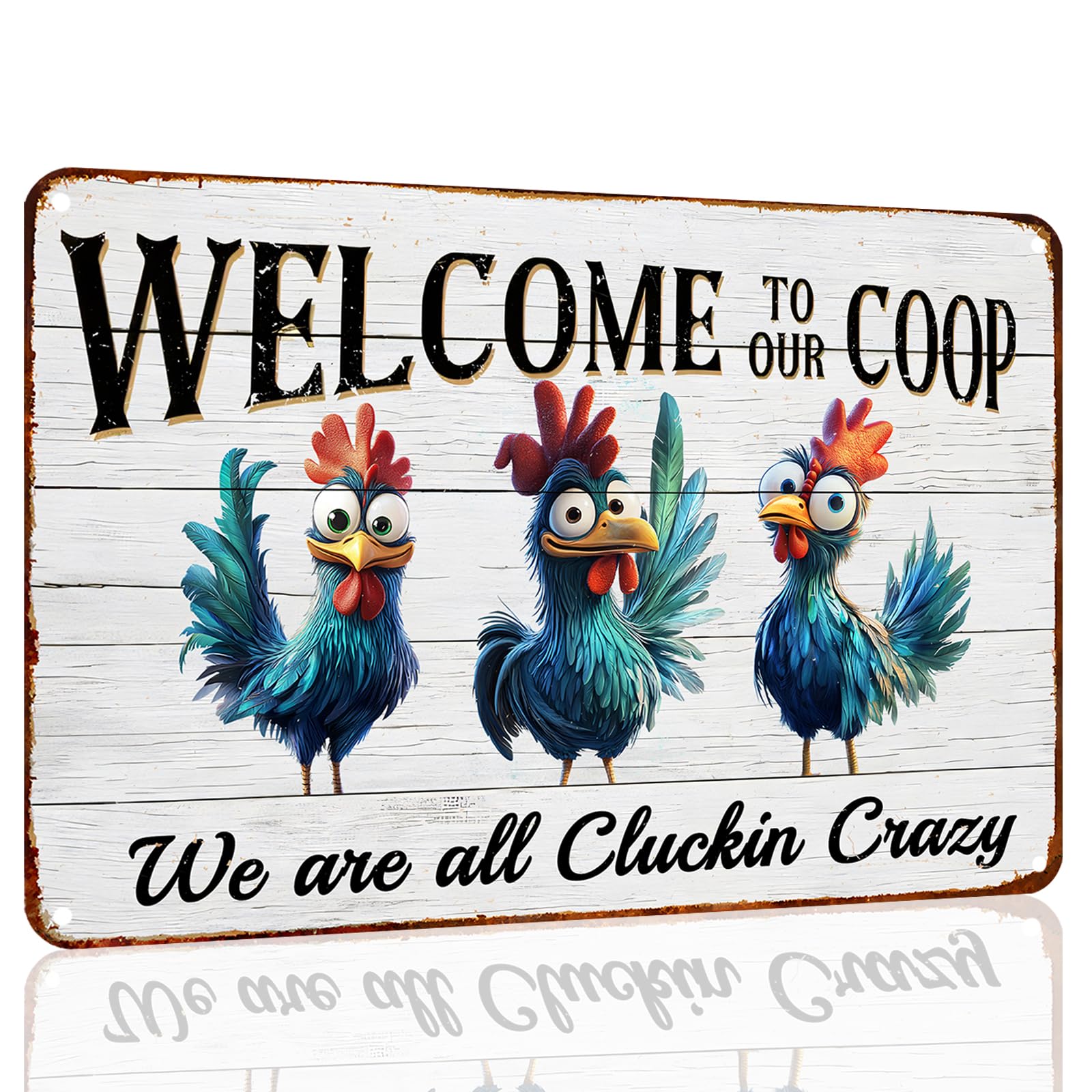 Vintage Metal Tin Sign Funny Chicken Decor Welcome To Our Coop Chicken Coop S For Farm Chicken Coop Farmhouse Kitchen Wall Decor 12x8 Inch Custom Private Property Signs Outdoor